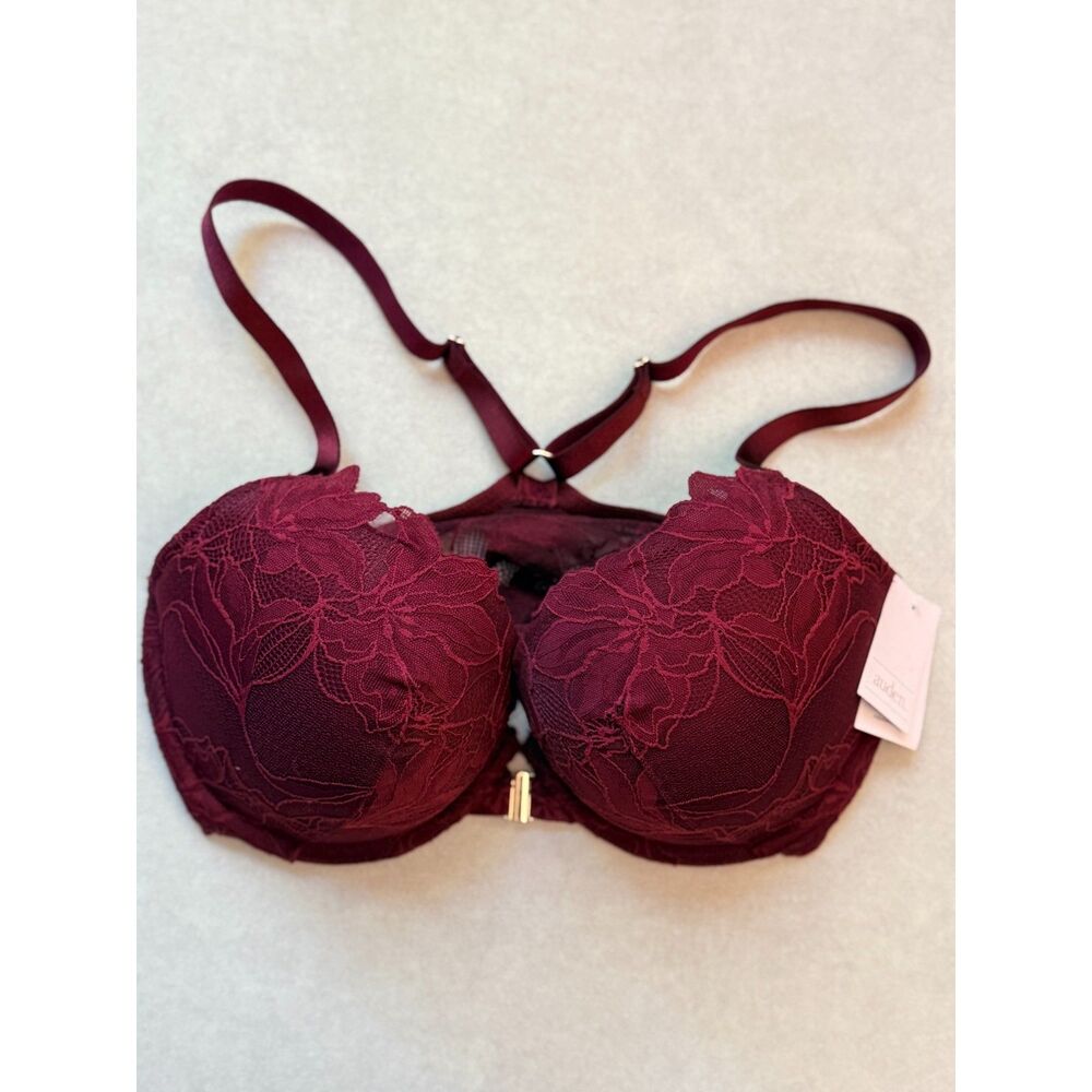 Auden Lace Push-Up Front Close Plunge Bra - Berry Red 36DD